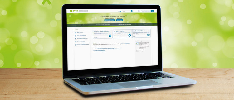 Willkommen Laptop auf dem das Online-Steuer-Programm Elster geöffnet ist